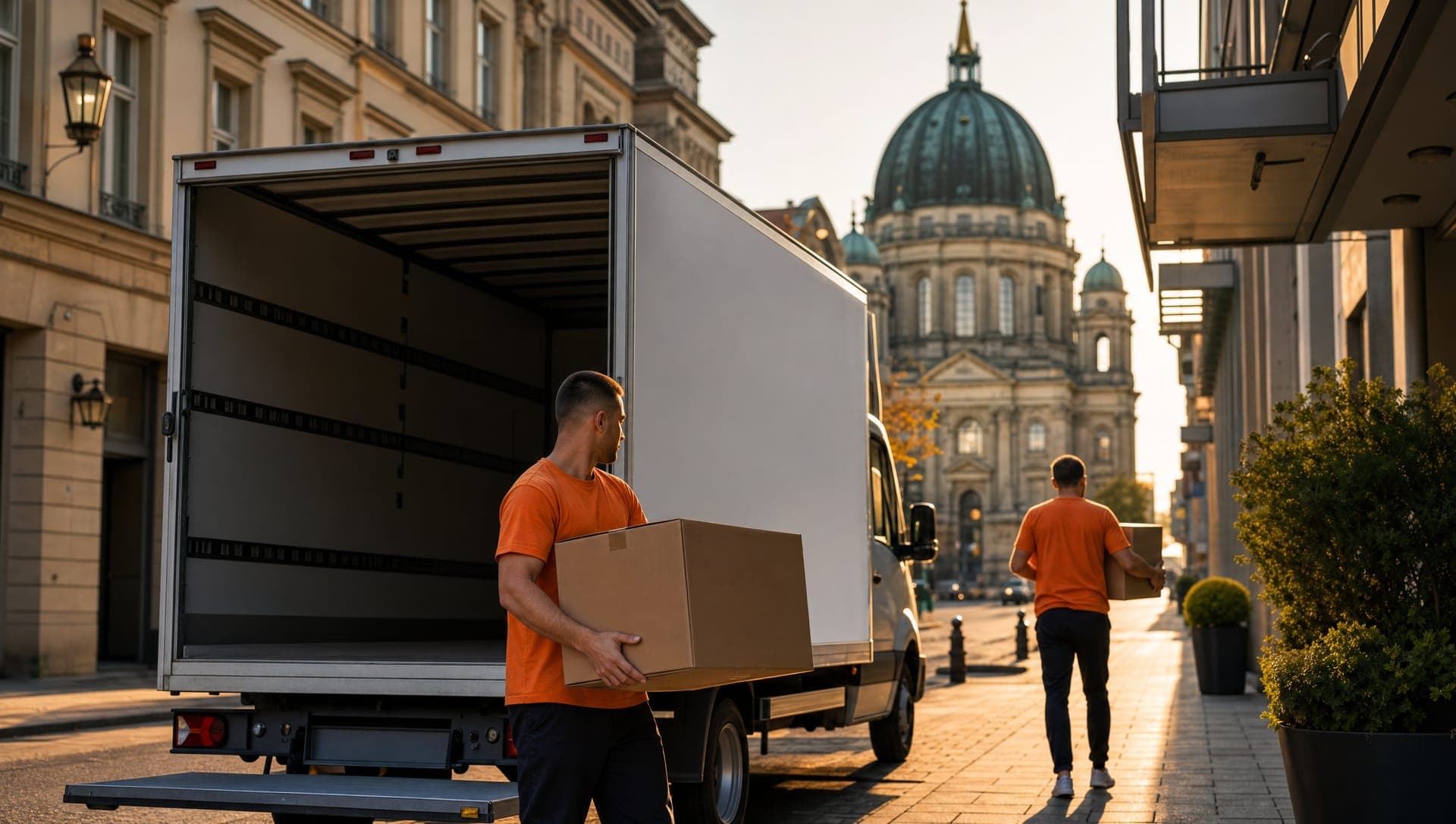 Umzugstransporter in einer Seitenstraße nahe Hackescher Markt in Berlin-Mitte
